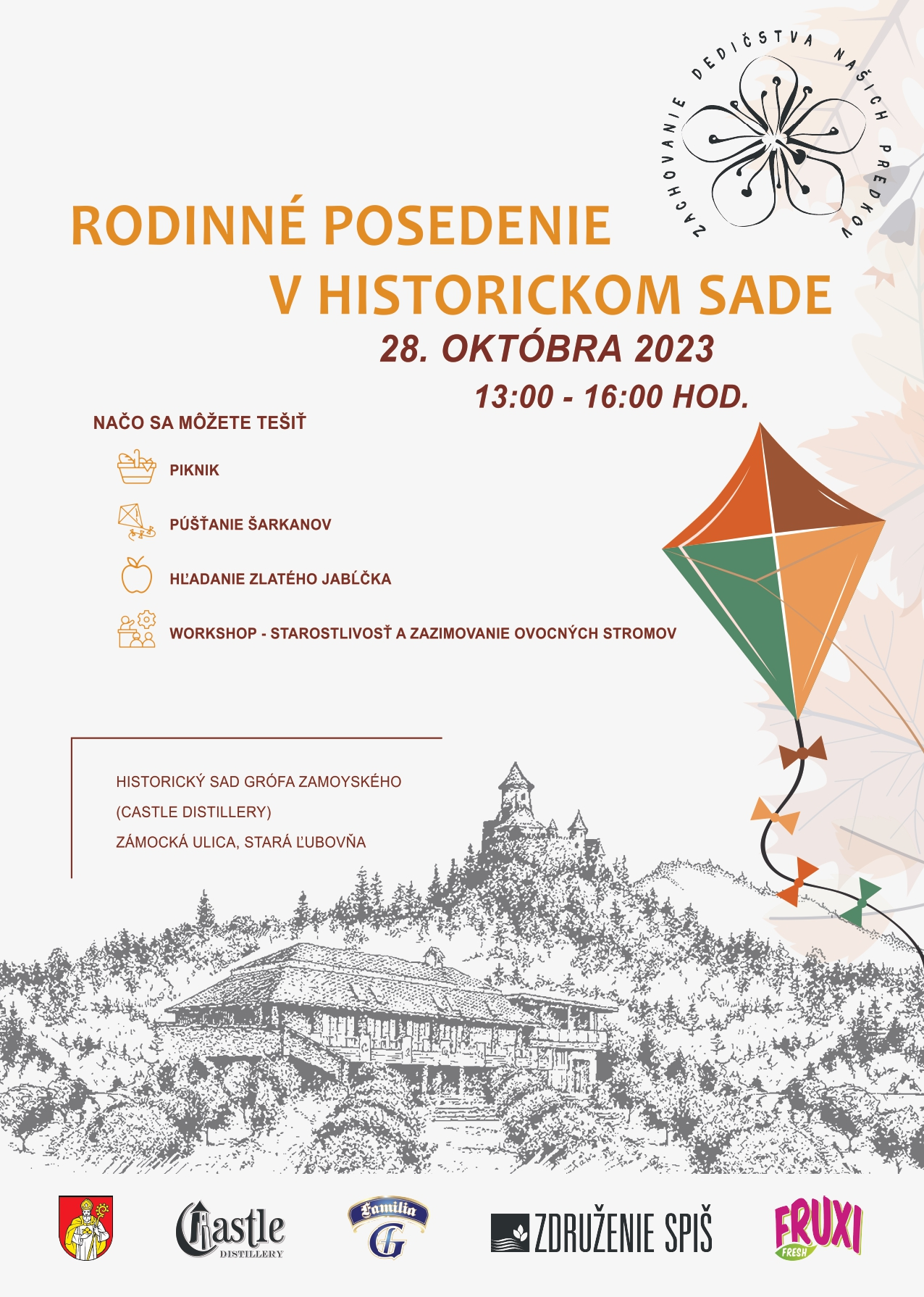 Rodinné posedenie v historickom sade 